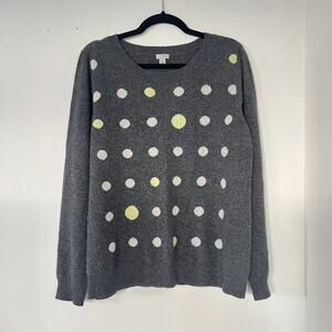 Halogen Grey Polka Dot Cashmere Crewneck Sweater
